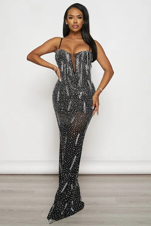 Vestido largo de strass Kris