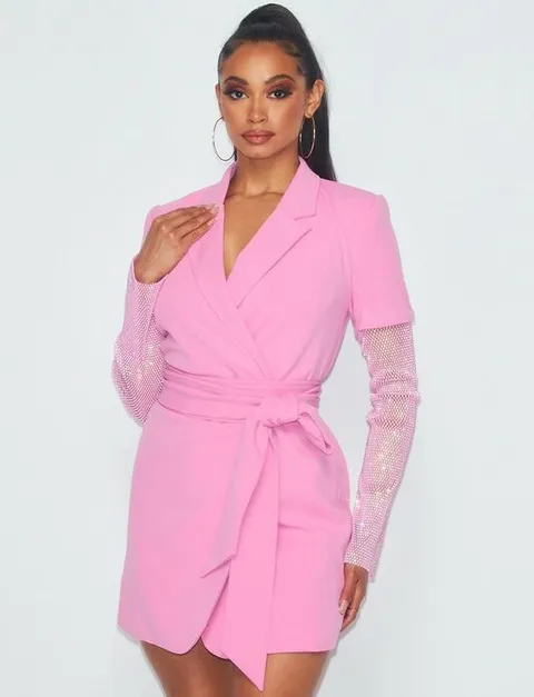 Vestido Blazer barbie con mangas de strass